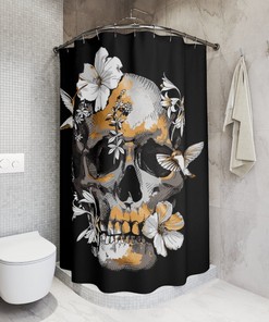 Gothic Sugar Skull Tropical Bloom Shower Curtain