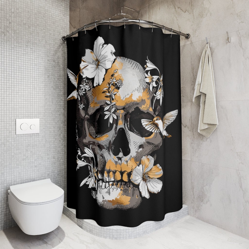 Gothic Sugar Skull Tropical Bloom Shower Curtain