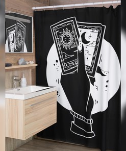 Gothic Tarot Shower Curtain With Moon And Sun Mystical Print For Bathroom 