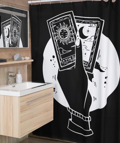 Gothic Tarot Shower Curtain With Moon And Sun Mystical Print For Bathroom