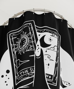 Gothic Tarot Shower Curtain With Moon And Sun Mystical Print For Bathroom