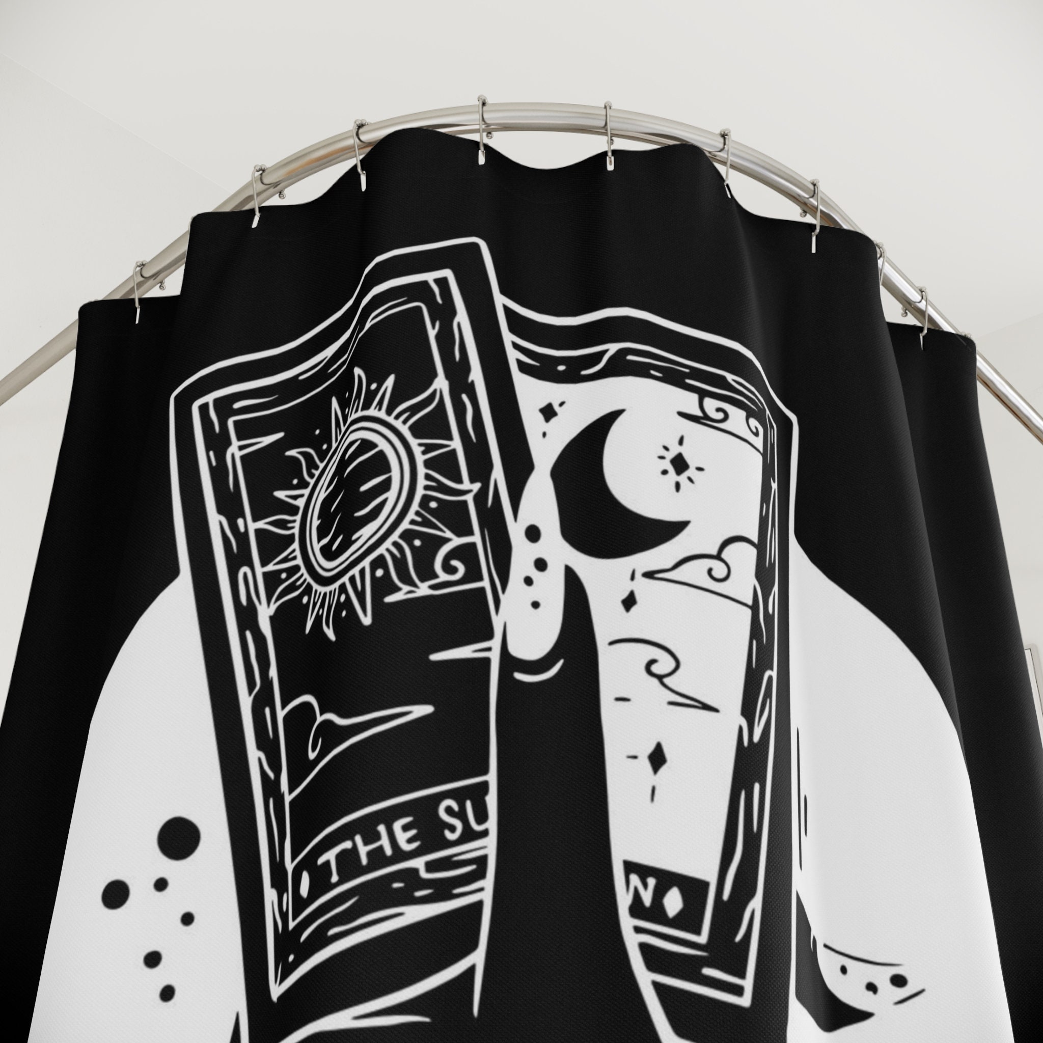 Gothic Tarot Shower Curtain With Moon And Sun Mystical Print For Bathroom