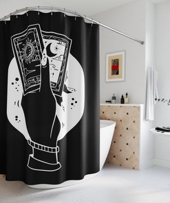 Gothic Tarot Shower Curtain With Moon And Sun Mystical Print For Bathroom