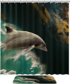 Graceful Dolphin Shower Curtain With Waterproof Fabric For Your Bathroom