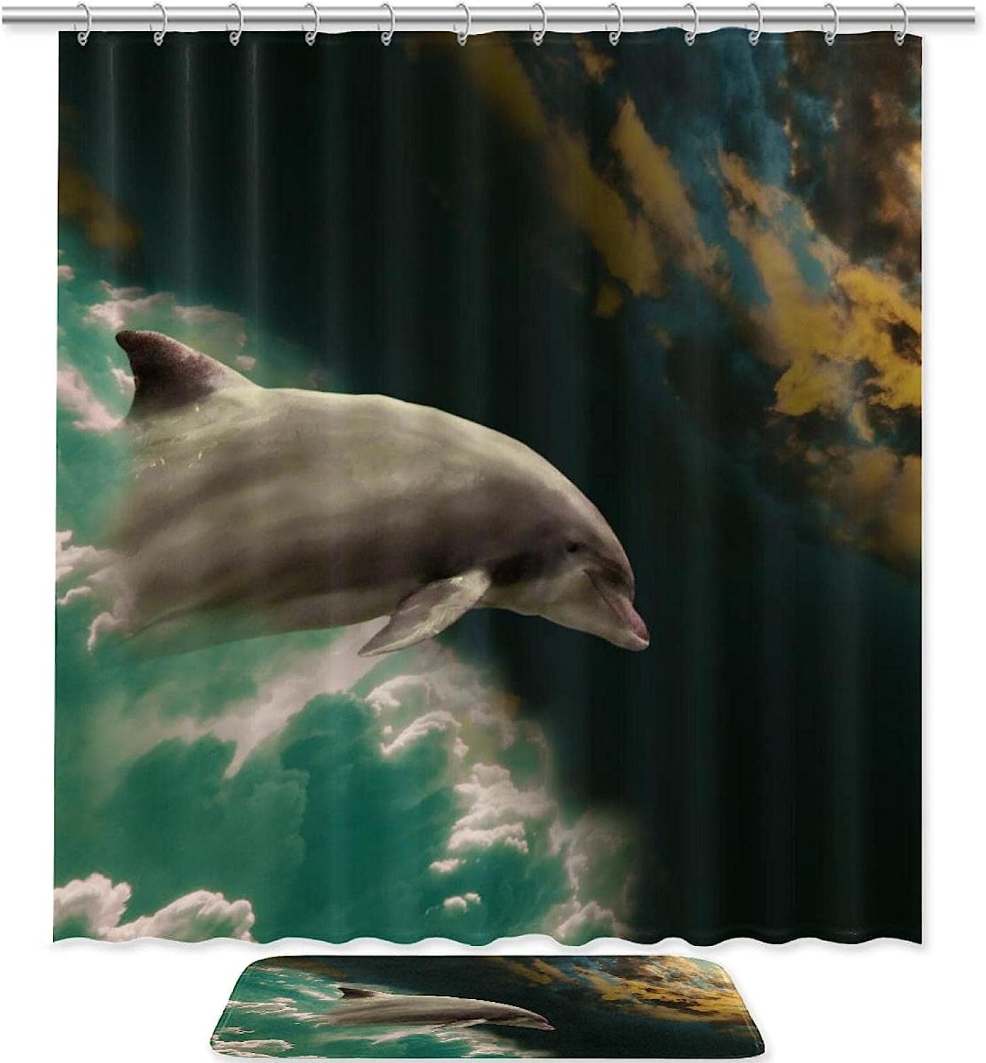 Graceful Dolphin Shower Curtain With Waterproof Fabric For Your Bathroom