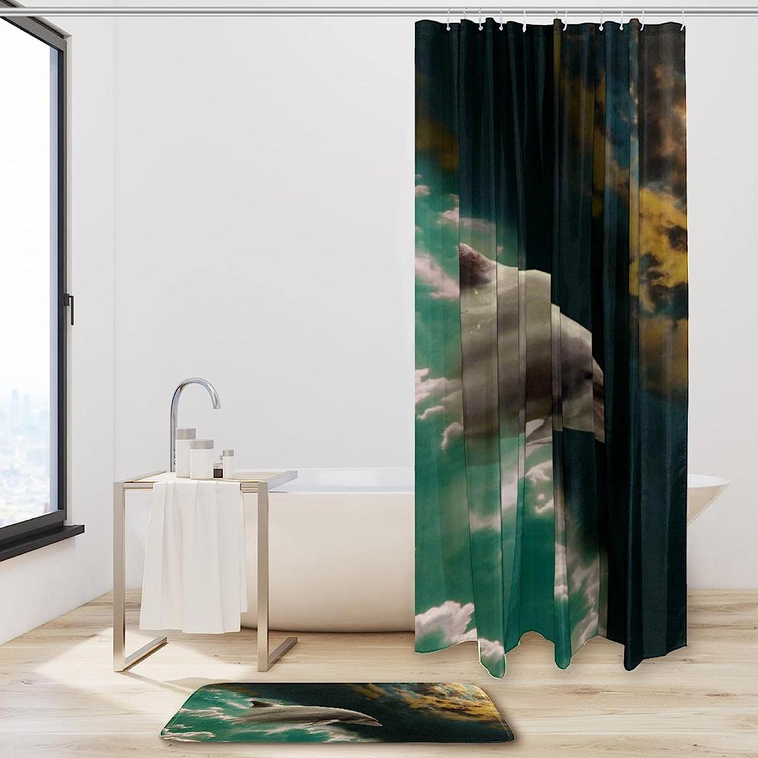 Graceful Dolphin Shower Curtain With Waterproof Fabric For Your Bathroom - Image 2