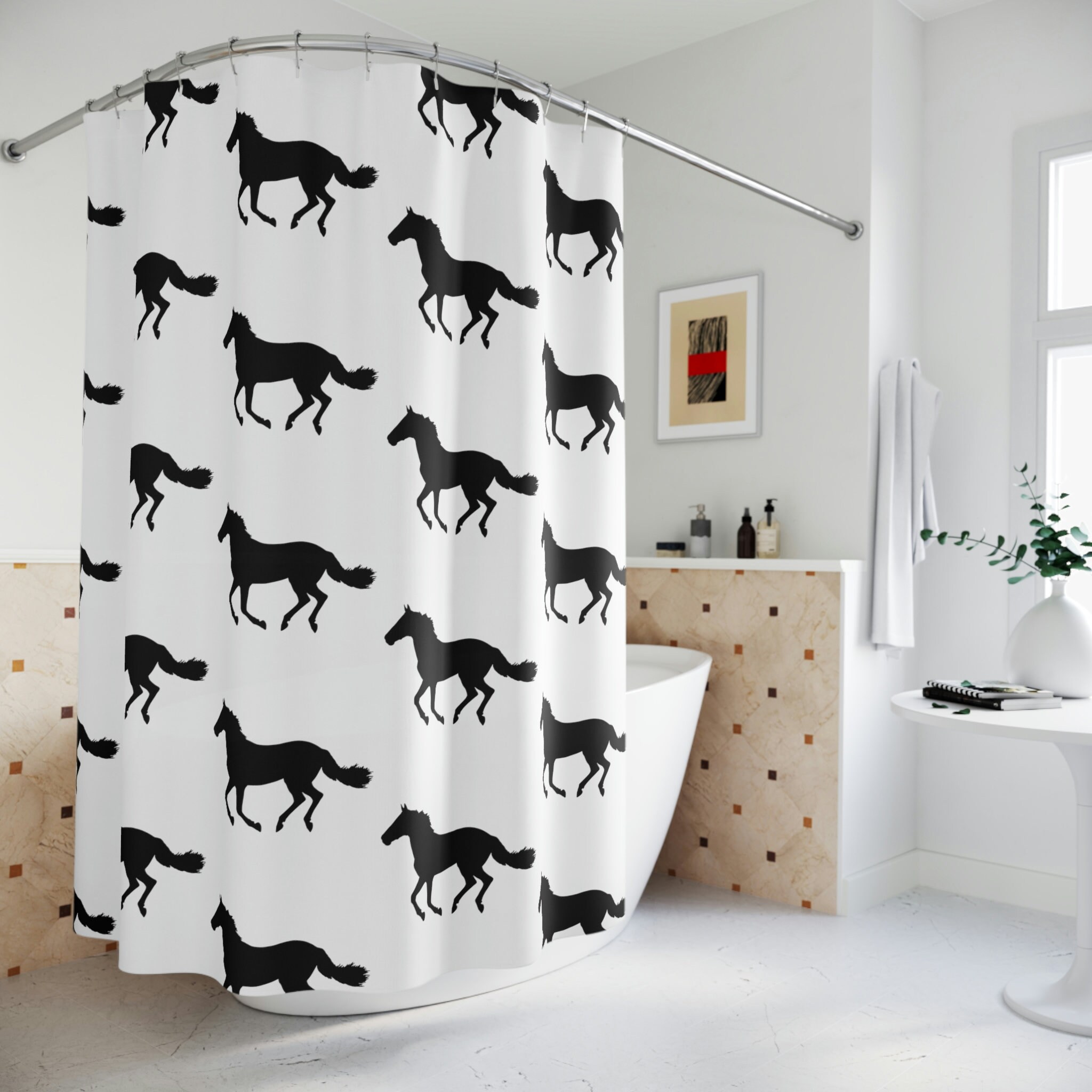 Graceful Horse Shower Curtain - Rustic Animal Themed Bathroom Decor