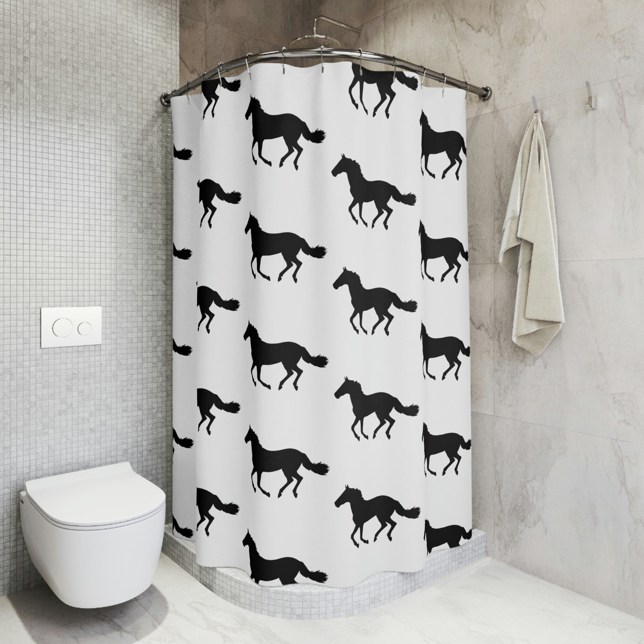 Graceful Horse Shower Curtain - Rustic Animal Themed Bathroom Decor