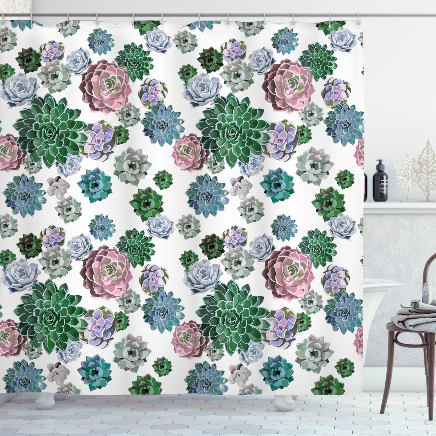 Graceful Succulent Plants Garden Print Shower Curtain For A Relaxing Bath - Image 3