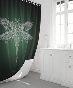 Gradient Dragonfly Green And Black Shower Curtain For A Nature-Themed Bathroom