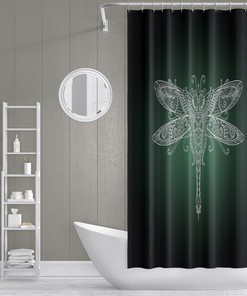 Gradient Dragonfly Green And Black Shower Curtain For A Nature-Themed Bathroom