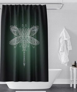 Gradient Dragonfly Green And Black Shower Curtain For A Nature-Themed Bathroom