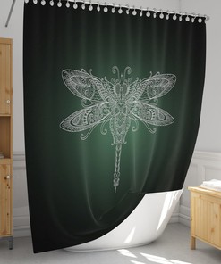 Gradient Dragonfly Green And Black Shower Curtain For A Nature-Themed Bathroom