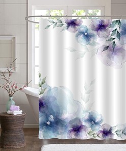 Gradient Floral Abstract Shower Curtain Elegant Plant Fabric With Flower Leaf Pattern 