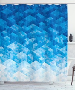 Gradient Mosaic Triangle Geometric Shower Curtain, Texture Bathroom Decor