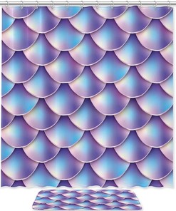 Gradient Purple Mermaid Scales on Waterproof Bathroom Shower Curtain