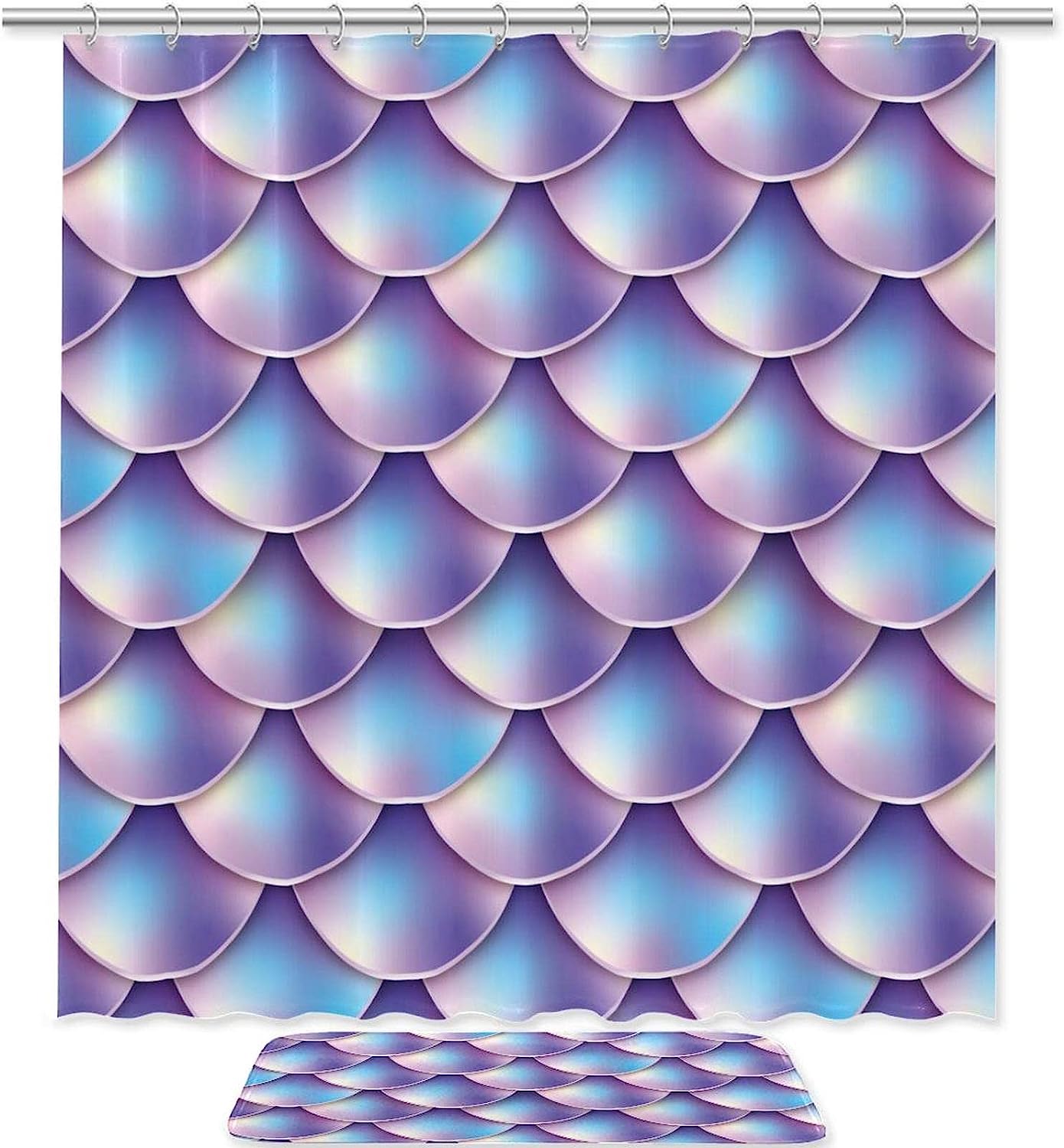 Gradient Purple Mermaid Scales on Waterproof Bathroom Shower Curtain
