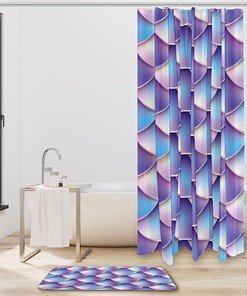 Gradient Purple Mermaid Scales on Waterproof Bathroom Shower Curtain