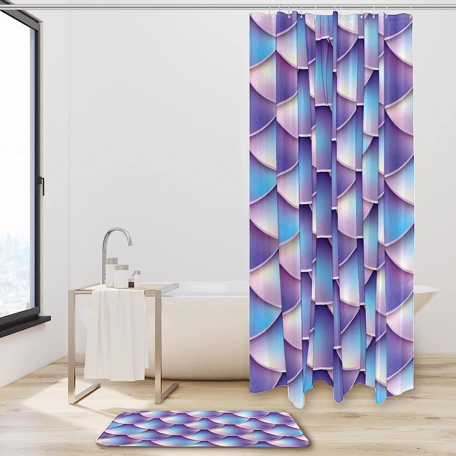 Gradient Purple Mermaid Scales on Waterproof Bathroom Shower Curtain