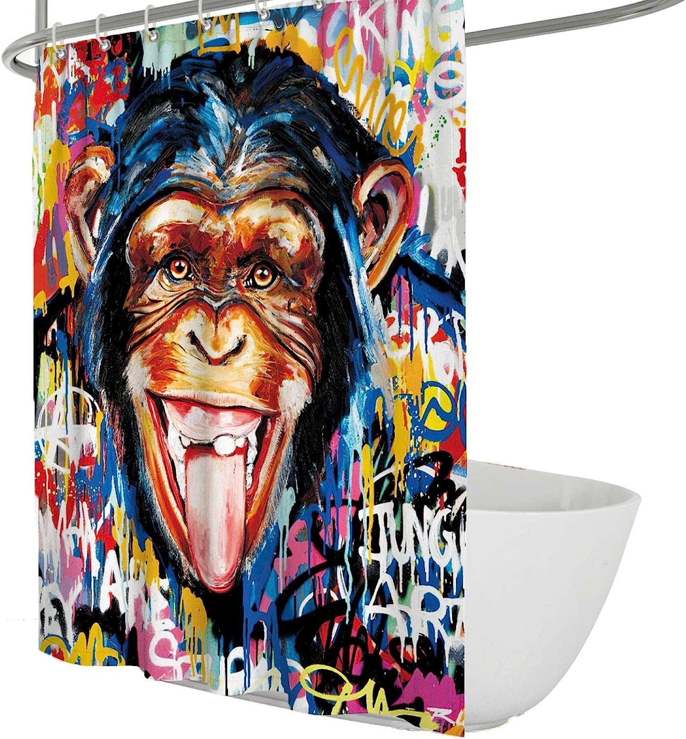 Graffiti Animal Shower Curtain Bnaksy Art Print Bath Curtain With Street Art Style