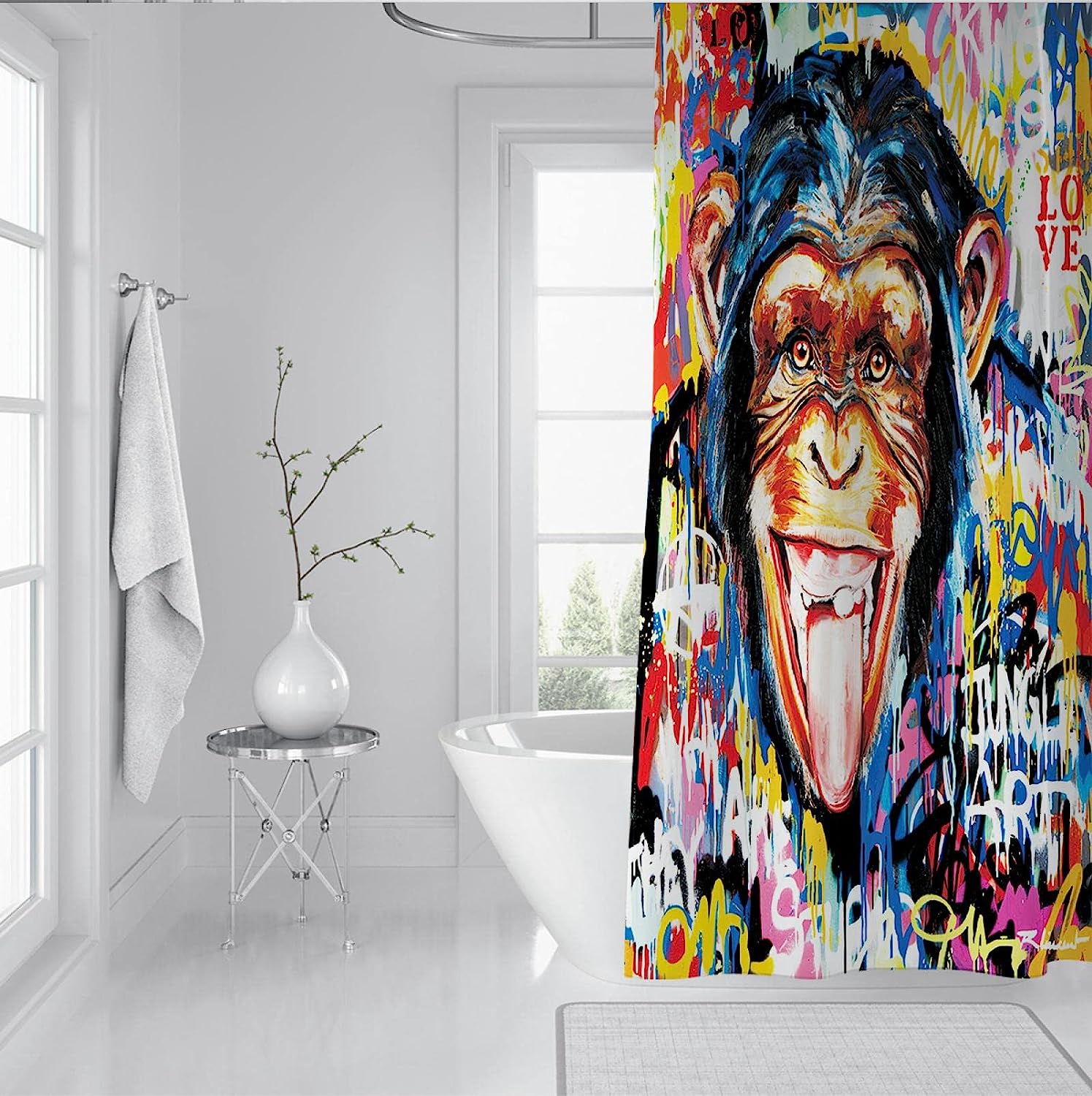Graffiti Animal Shower Curtain Bnaksy Art Print Bath Curtain With Street Art Style