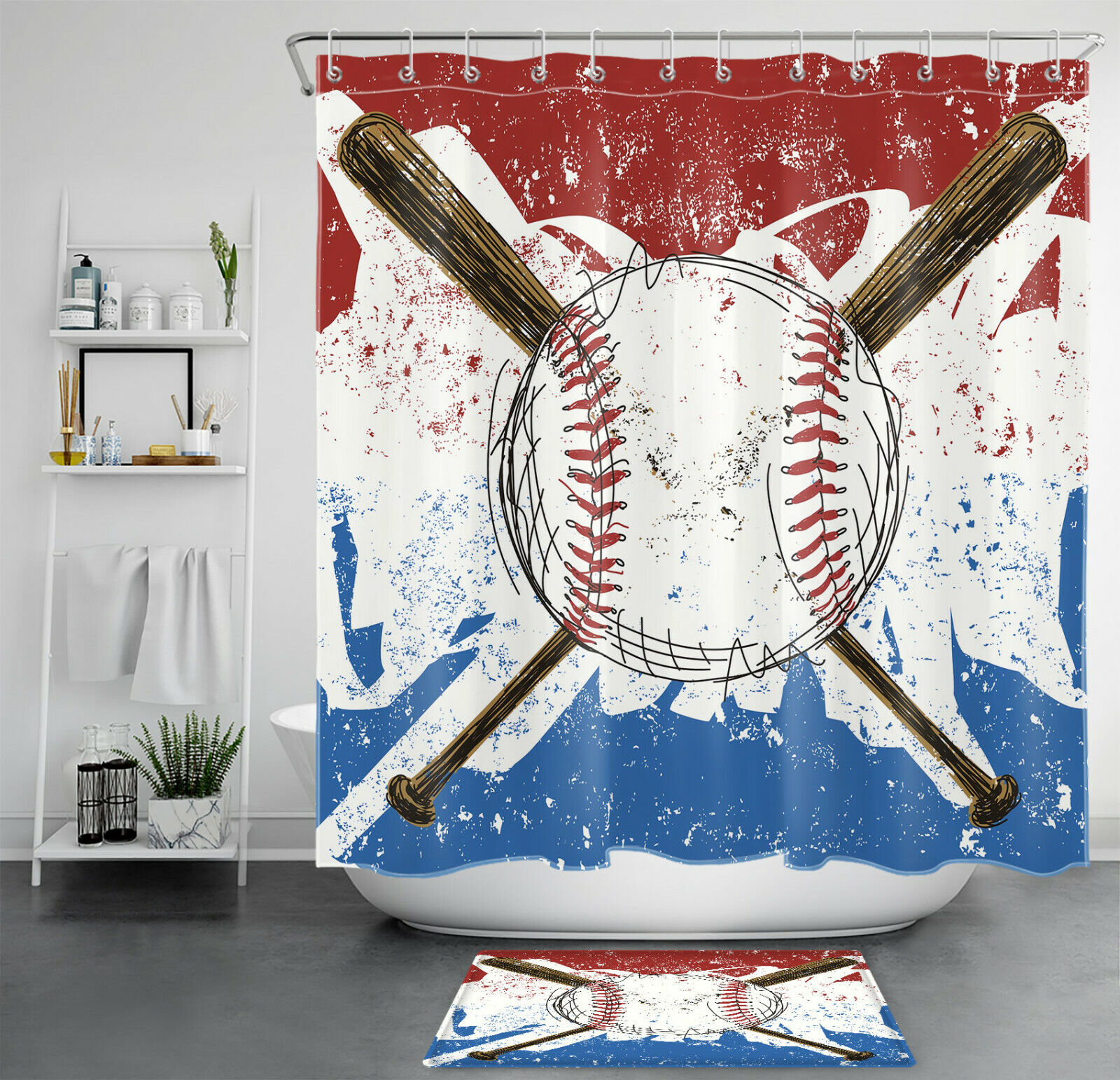 Graffiti Art Print Baseball Sports Shower Curtain- Creative Boys Bathroom Decor