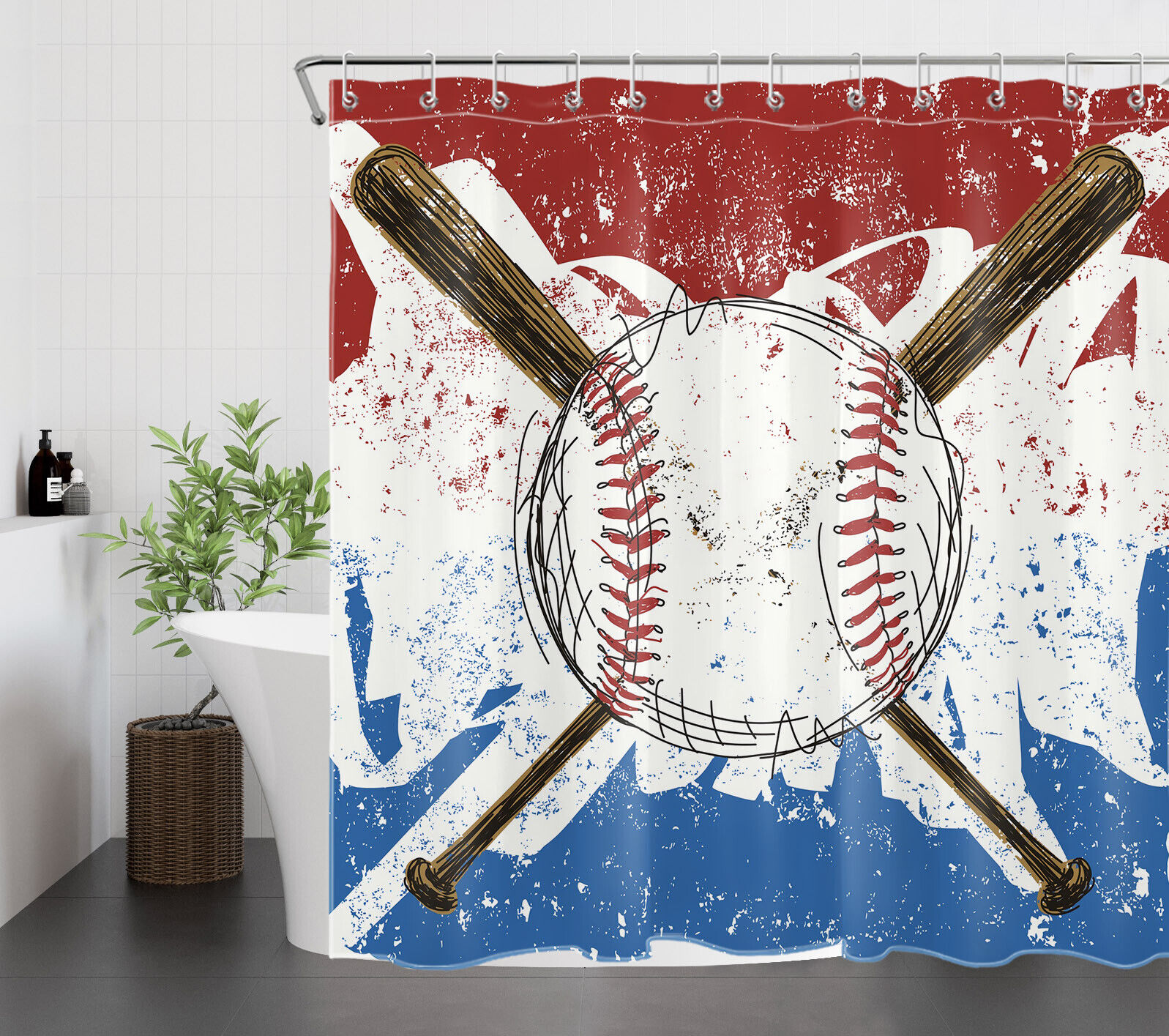 Graffiti Art Print Baseball Sports Shower Curtain- Creative Boys Bathroom Decor - Image 2