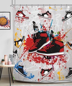 Graffiti Art Retro Basketball Print Shower Curtain for Boys Men Teens Waterproof Panels