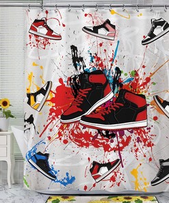 Graffiti Art Retro Basketball Print Shower Curtain for Boys Men Teens Waterproof Panels