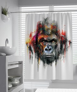 Graffiti Color Monkey Bathtub Shower Curtain Abstract Gorilla Minimalism With Street Art Style 