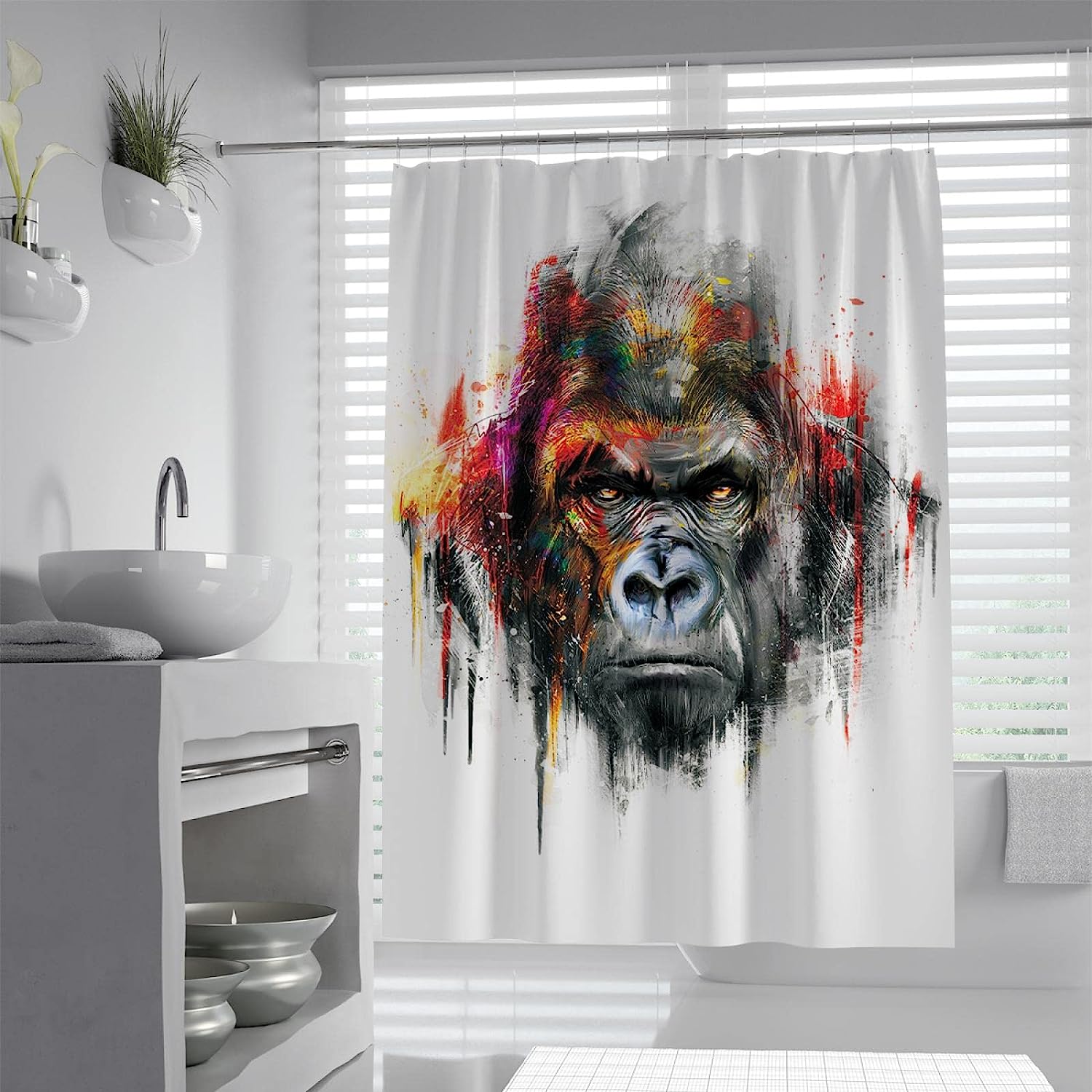 Graffiti Color Monkey Bathtub Shower Curtain Abstract Gorilla Minimalism With Street Art Style