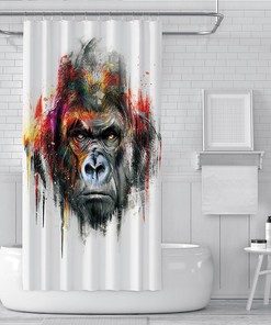 Graffiti Color Monkey Bathtub Shower Curtain Abstract Gorilla Minimalism With Street Art Style