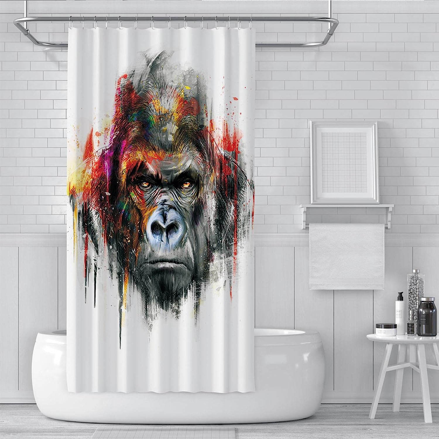 Graffiti Color Monkey Bathtub Shower Curtain Abstract Gorilla Minimalism With Street Art Style