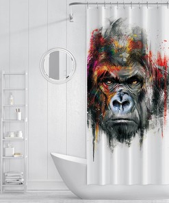 Graffiti Color Monkey Bathtub Shower Curtain Abstract Gorilla Minimalism With Street Art Style