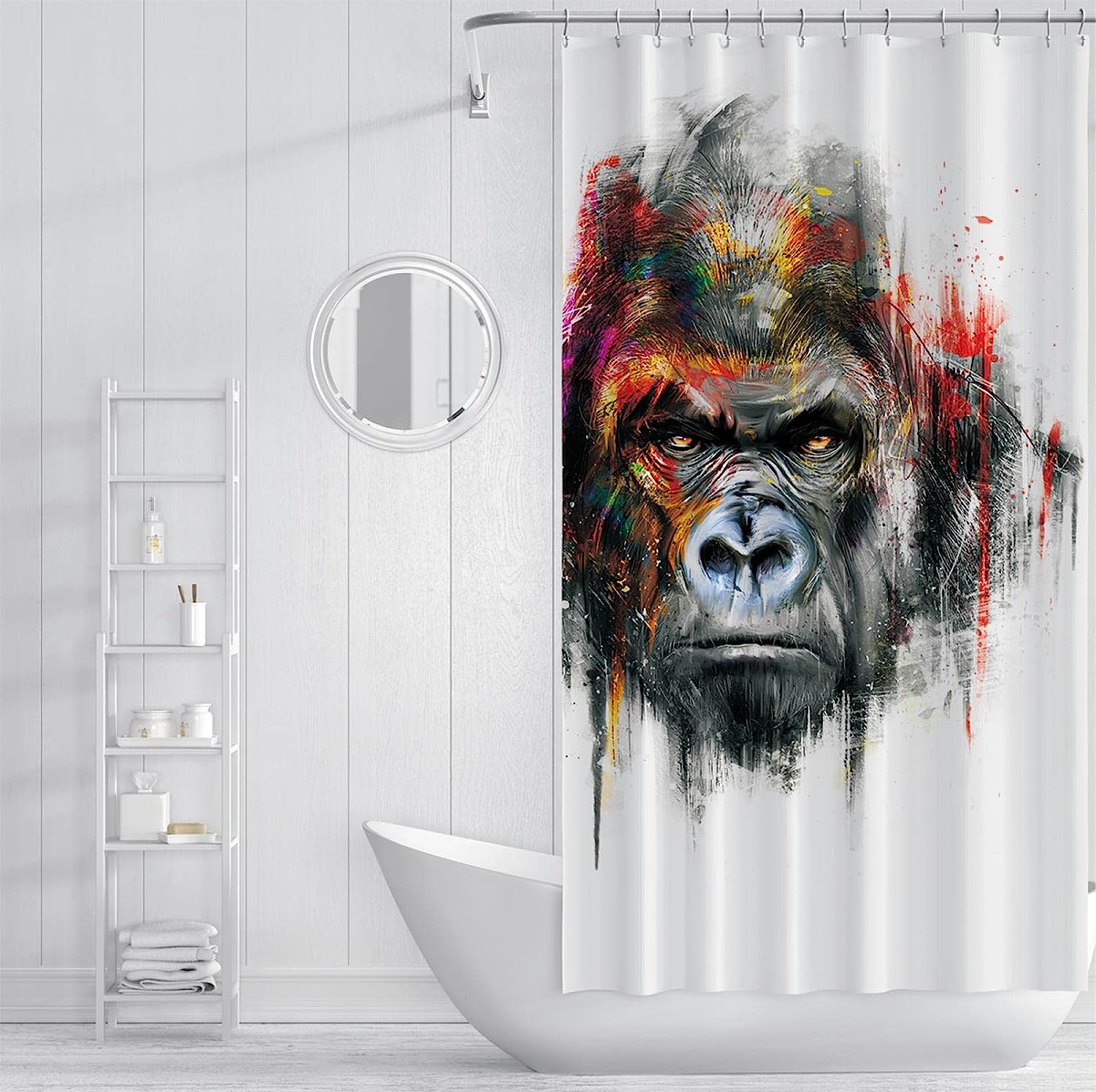 Graffiti Color Monkey Bathtub Shower Curtain Abstract Gorilla Minimalism With Street Art Style