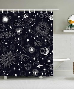 Graffiti Constellation Printed Starry Sky Galaxy Moon Sun Shower Curtain For Home Hotels