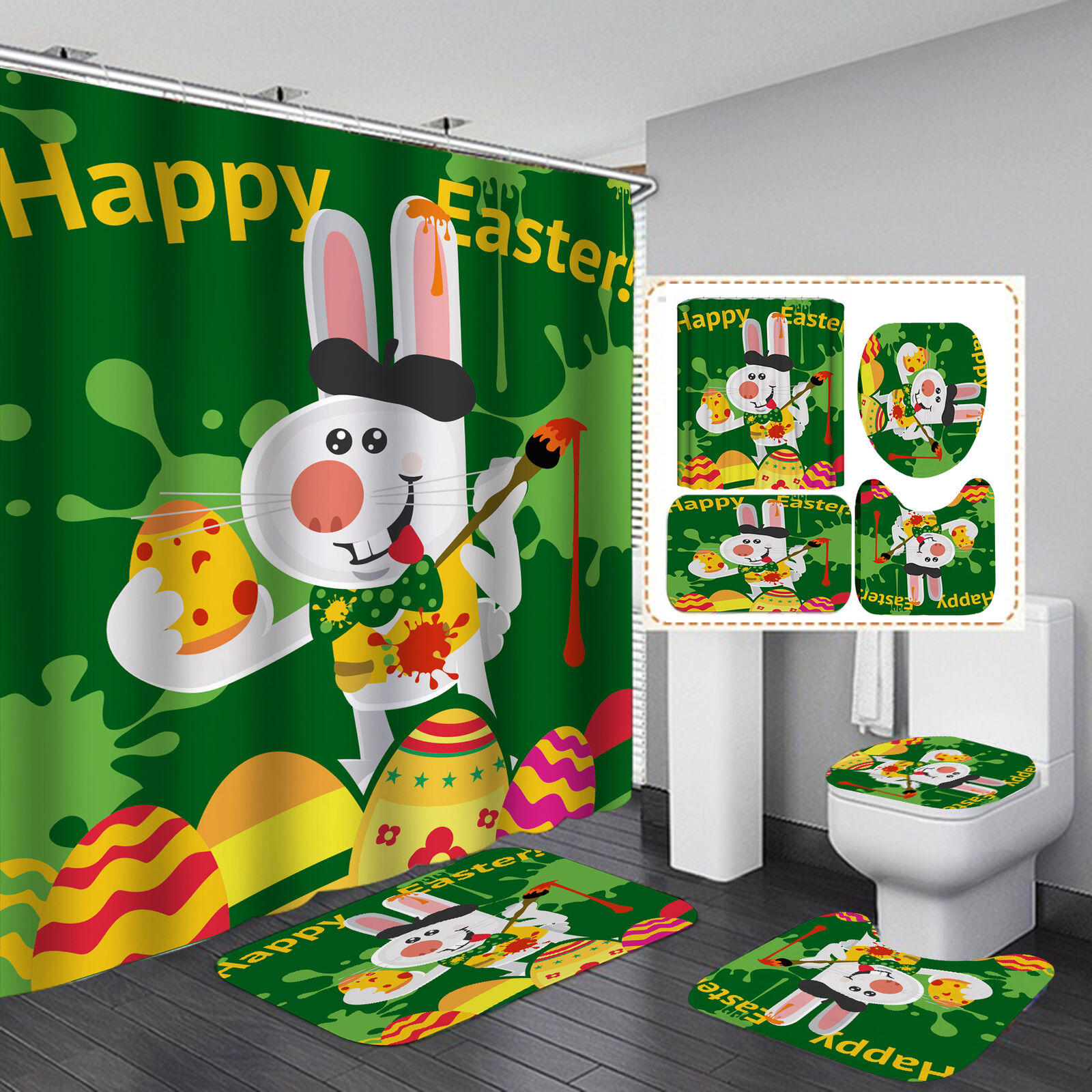 Graffiti Eggs Rabbit Waterproof Shower Curtain For A Unique Bathroom