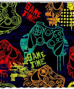 Graffiti Gamepad Shower Curtain For Artistic Gamer Bathroom