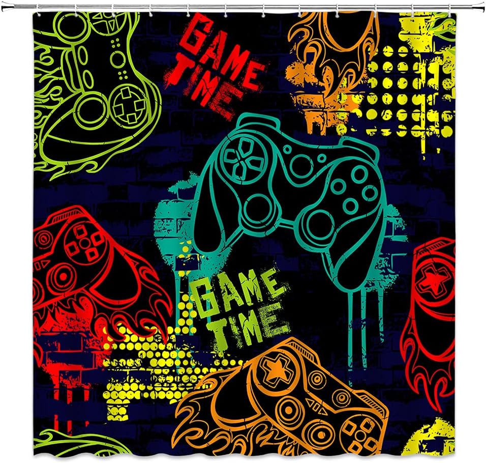 Graffiti Gamepad Shower Curtain For Artistic Gamer Bathroom
