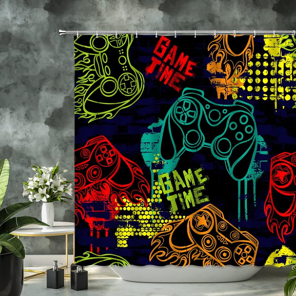 Graffiti Gamepad Shower Curtain For Artistic Gamer Bathroom - Image 2