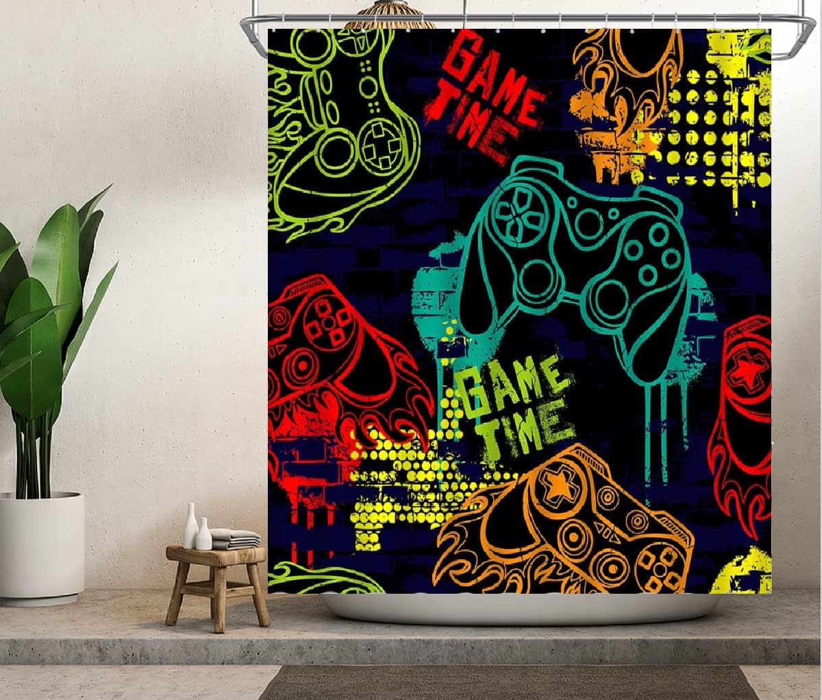 Graffiti Gamepad Shower Curtain For Artistic Gamer Bathroom - Image 3