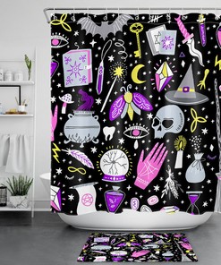 Graffiti Gothic Skull Witch Shower Curtain - Edgy Bathroom Decor