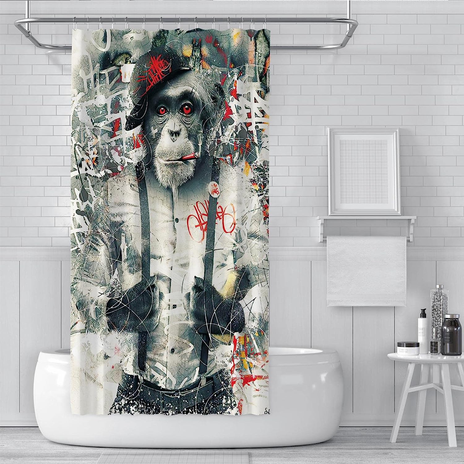 Graffiti Monkey Shower Curtain - Fashionable Black Bathroom Curtain With Unique Design - Image 2