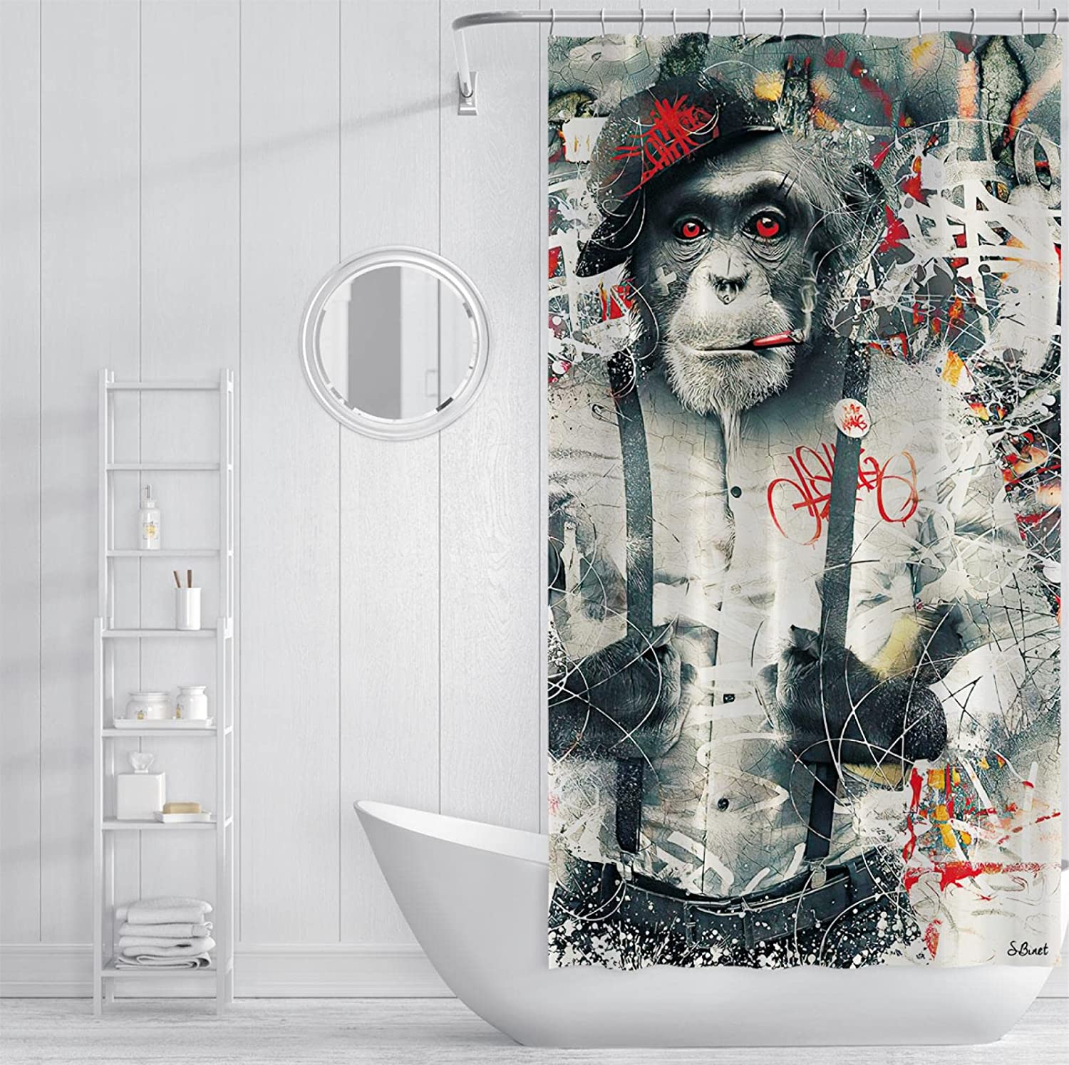 Graffiti Monkey Shower Curtain - Fashionable Black Bathroom Curtain With Unique Design - Image 3