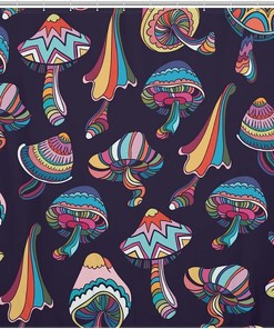 Graffiti Mushroom Shower Curtain, Psychedelic Bathroom Decor