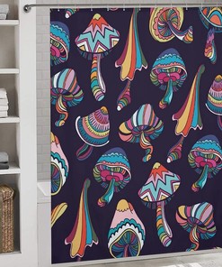 Graffiti Mushroom Shower Curtain, Psychedelic Bathroom Decor