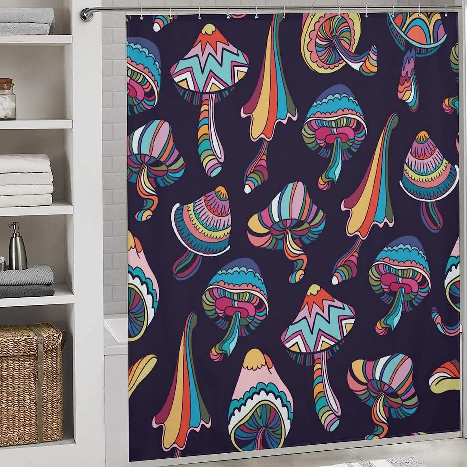 Graffiti Mushroom Shower Curtain, Psychedelic Bathroom Decor