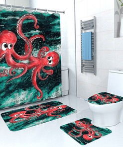 Graffiti Octopus Waterproof Shower Curtain Ocean Animal Bathroom Decor With Street Art Style 