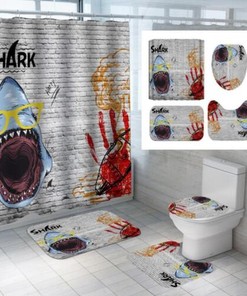 Graffiti Shark Shower Curtain, Urban Art Bathroom Decor