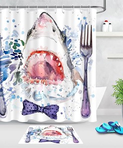 Graffiti Shark With Bow Tie Colorful Print Shower Curtain For Bathroom Decor